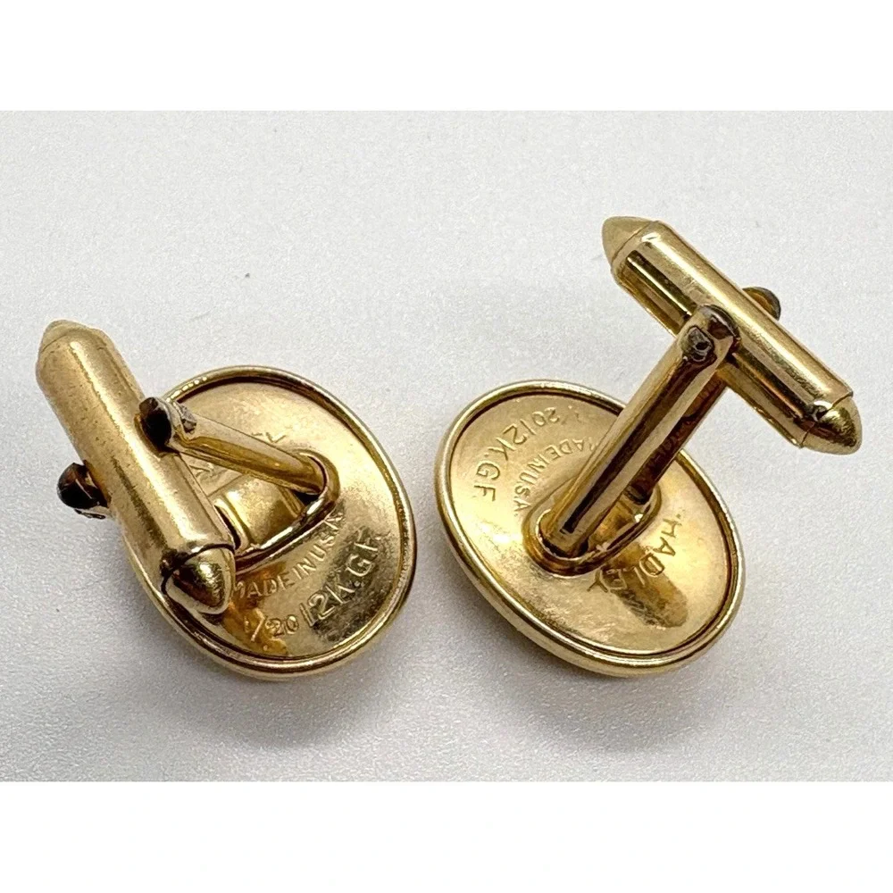 Vintage Hadley USA 12K Yellow Gold Filled Oval Black Onyx Bullet Back Cufflinks